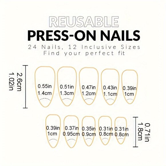 24pcs of Hot Selling Fake Nail Stickers, Champagne Golden Glitter Nail Art Nails - Picture 5 of 6